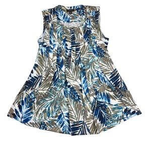 Cocomo Blue and Tan Leaf-Print Sleeveless Top Women | M